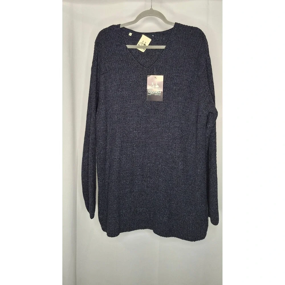 Tandem Firenze Navy Wool Blend V-Neck Knit Sweater Made in Italy XL NWT*READ